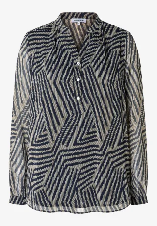 MORE & MORE - Chiffonbluse mit Print blau - Gr. - 36