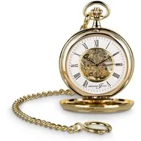 Hermann Jäckle Taschenuhr "Bayreuth vergoldet", Skelett-Handaufzug, Mineralglas, 50 mm, inkl. Kette & Reiseetui – Edle Herrenuhr im klassischen Stil