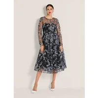 MADELEINE Midikleid Etuikleid mit Blumenmuster Eventkleid mit Rundhals, Knielänge und Langarm