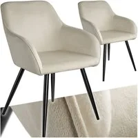 tectake Esszimmerstuhl Wohnzimmerstuhl gepolstert, in Samtoptik, 58 x 62 x 82 cm (Küchenstuhl Marilyn in creme/schwarz, 2 St), durchgehende Lehne, schwarze Stahlbeine, bodenschonend