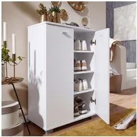 FINEBUY Schuhschrank SuVa1611_1 Holz 12 Paar Schuhe Schuhregal Schuhkommode Flurschrank (Weiß 60x90x35 cm, Schuhregal mit 2 Türen Modern) Schuhkommode Flur für 12 Paar Schuhe, Flurschrank