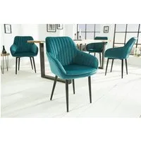 riess-ambiente Polsterstuhl TURIN türkis / schwarz (Einzelartikel, 1 St), Esszimmer · Samt · Metall · mit Armlehne · Retro Design