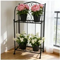 BlingBin Blumenständer Metall Pflanzenregal klappbar, Blumenregal mit 2 Ebenen für Balkon (1er Set, 1 St., 1tlg), Pflanzenständer für Balkon,Garten und Innenbereich,stabil & dekorativ