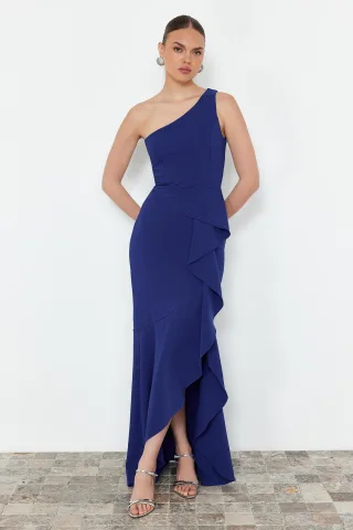 Damen-Maxikleid in Blau, ärmellos, figurbetont, für Abschlussball/Abschlussfeier