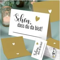 Funke & Brand Grußkarten 50x Tischkarten beige "Schön, dass du da bist" elegant