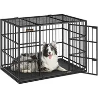 FEANDREA Tiertransportbox Hundekäfig hochbelastbar, Hundebox, mit herausnehmbarer Bodenschale, für mittelgroße und große Hunde, Haustierkäfig, 107 x 70 x 75 cm