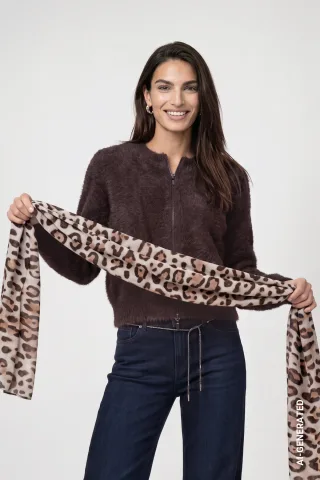 monari - Schal mit Leoprint hazel gemustert - Gr. - OS