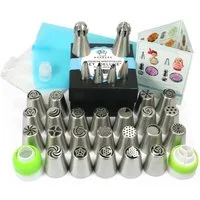 Wenburg Spritztüllen 29er-Set Basic Spritztüllen mit E-Book, Edelstahl, kreativ dekorieren Muffin Cupcake Kuchen Torten rostfreies Edelstahl