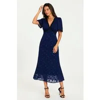 FS Collection Abendkleid Damen Midikleid Abendkleid mit Polka-Dot-Jacquard und Spitze (S,M,L und XL) Polka-Dot-Jacquard, Spitzenbesatz, Empire-Taille, Puffärmel