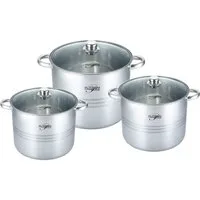 Platinum Topf-Set Kochtopf Topfset mit Glasdeckel Induktion Platinum Edelstahl 6-tlg., Edelstahl, Glas