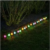 MARELIDA LED-Lichterkette Mini Pilze 20 Gartenstecker Gartendeko 8 Funkt. Timer bunt L: 3,8m, 20-flammig