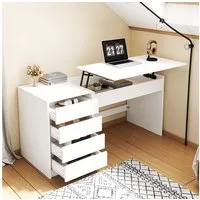 Flieks Schreibtisch mit höhenverstellbarer Tischplatte und verstecktem Stauraum (120×50×78–92 cm, 1-St., 1 Tisch mit 4 Schubladen), multifunktionales Computertisch Schminktisch Bürotisch Weiß