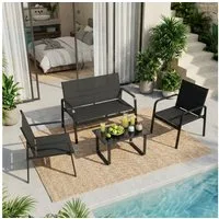 Mondeer Balkonset Gartenmöbel Set 4-tlg, Sitzgruppe mit Armlehnen & Glas-Tisch für Balkon Terrasse