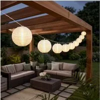GLOBO LIGHTING LED Dekolicht, LED-Leuchtmittel fest verbaut, Warmweiß, LED Solarleuchte Lichterkette 10x Lampions Erdspieß Akku L 300 cm