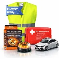 Safeglow Erste-Hilfe-Set 3 in 1 Set - Warnleuchte V16 IDIADA - Warnweste & Verbandskasten, (Set, 1 St)