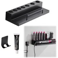 MOPUEA Haartrocknerhalter und Glätteisenhalter Multifunktionale Wandhalterung für Haarstylinggeräte,kein Bohren nötig, (Aufbewahrungsregal-Set für Lockenstab, Glätteisen und Zubehör, Enthält Wandhalterung, stark haftenden Kleber für Bad und Schlafzim