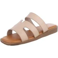 Ital-Design Damen Sandale mit breiten Riemen und bequemer Innensohle Pantolette (91409306) Keilabsatz/Wedge Pantoletten in Grau