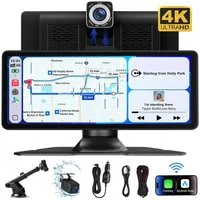 CkeyiN 10,26-Zoll-HD Tragbar Kabellos Android Carplay Autodisplay Touchscreen Navigationsgerät (4K-Frontkamera, Bluetooth, AUX, FM, Mirror Link, Siri)