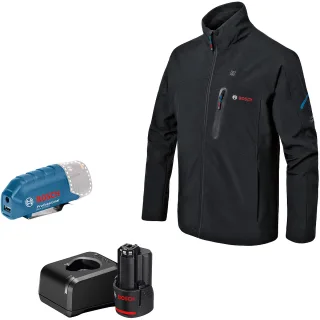 Bosch Beheizbare Jacke GHJ 12+18V XA, mit Akkuadapter, mit Ladegerät, mit 1x Akku (12V 2.0 Ah) schwarz M - 06188000FY