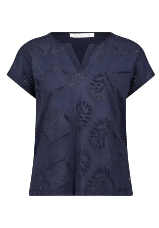 Betty & Co - Kurzarmshirt mit Lochmuster blau - Gr. - L