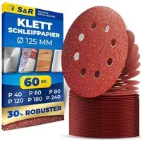 S&R Schleifpapier Klett Schleifpapier Professional, Set Ø 125 mm, (Set, 60 St., je 10x P40, P60, P80, P120, P180, P240), 8 Löcher, Schleifblätter für Exzenterschleifer
