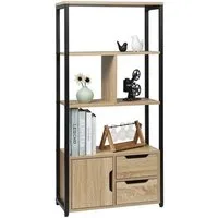 Woltu Bücherregal, 1-tlg., Standregal mit Schrank und Schubladen MDF Metall
