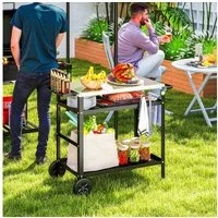 Outsunny Servierwagen 3-Etagen, mit Arbeitsfläche, Griffe, Hülle, Räder, (höhenverstellbar BBQ Grilltisch, 1 St., Grillwagen aus Edelstahl), für Garten, Grill, 100 x 52 x 80cm, Schwarz
