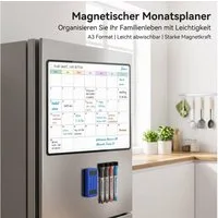 SURFOU Magnettafel Magnetisches Whiteboard A3 für Kühlschrank, Monatsplaner, 4 Marker