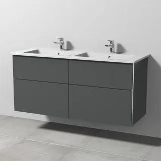 Sanipa 3way Keramik-Set Venticello Keramik-Doppelwaschtisch und Unterbau mit 4 Auszügen, Anthrazit-M BR32822