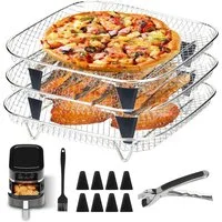 OSTWOLKE Küchenmaschinen Zubehör-Set Heißluftfritteuse Zubehör 3 Layers Air Fryer Rack Edelstahl Backblech