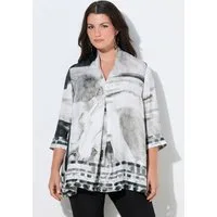Ulla Popken Longbluse Satinbluse Bordüren A-Linie Kelchkragen 3/4-Arm