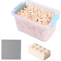 Katara Bausteine Box-Set mit 520 Steinen + Platte + Box Konstruktionsspielsteine, (3er Set), Creme -Weiß, 100% Kompatibel Sluban, Papimax, Q-Bricks, LEGO®