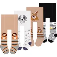 L&K-II Strumpfhose 2760 (4er-Pack) Babystrumpfhose für Baby Jungen mit Hund Löwen Affen Bären Motiv