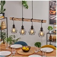 hofstein Hängeleuchte Pendelleuchte aus Metall/Holz in Schwarz/Natur, ohne Leuchtmittel, retro Hängelampe,Holzstab(80cm),max. 177,5cm, 4xE27, ohne Leuchtmittel