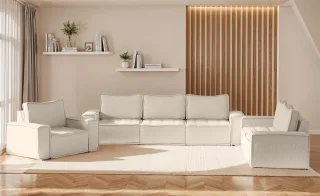 Sofaset Modulsofa-Set 6-teilig SANDE 3-2-1 Stoff Alpine Beige
