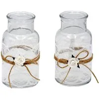 ZauberDeko Tischvase 2 Vasen Hochzeit Vintage Tischdeko Spitze Weiß MIRA