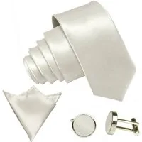 GASSANI Krawatte Satin Hochzeitskrawatte, Herren-Krawatte Hochzeit Schlips z Anzug (Set, 3-St., Krawattenset, Manschettenknöpfe, mit Einstecktuch) 8,5cm Breite, Uni, Seide-Touch-Finish, Tuch