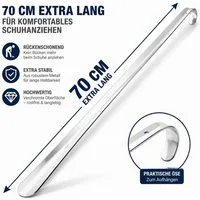 TelMo Schuhlöffel 70cm Schuhanzieher aus Metall, verchromt, sehr stabile Ausführung