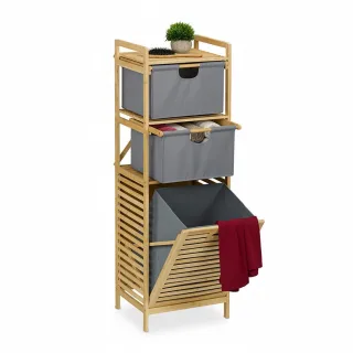 Relaxdays Badregal, Hellbraun, Holz, Textil, 40x120x33 cm, Badezimmer, Badezimmerregale, Badregale