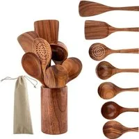Faizee Home Kochbesteckhalter Kochbesteckhalter & Koch-Set Akazienholz 7-tlg, (7-tlg)