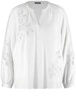 SAMOON - Bluse mit Stickerei beige/weiß - Gr. - 50