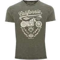 Neverless Print-Shirt Herren Vintage Shirt Biker Motorrad Schriftzug California Full Tank mit Print