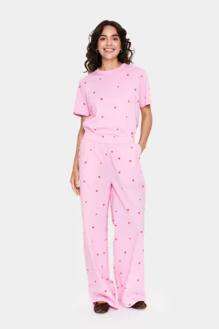Lässige Hose, lockerer Schnitt, Bonbon-Feuerherzen pink