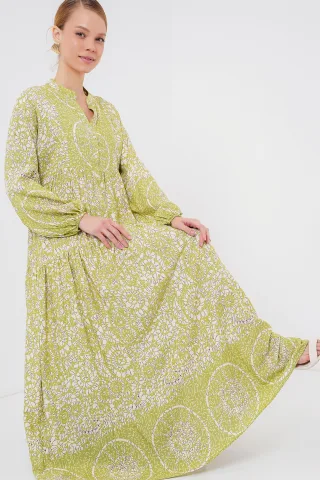 Bedrucktes V-Ausschnitt Maxi-Kleid