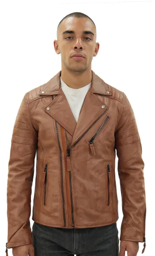 Brando Herren-Bikerjacke aus Leder mit doppeltem Kreuzreißverschluss und Casablanca