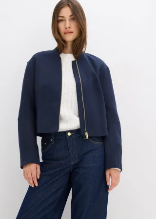 bonprix Blouson aus softem Viskose-Mix, blau, Gr.36, Blousonjacke mit Baseball-Kragen und farblich passenden Steppnähten, aus Viskose