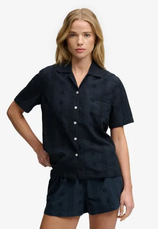 Superdry - Heritage Broderie Kurzarmhemd finster marineblau - Gr. - 10