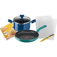Tefal Topf-Set Tefal Pasta La Vista Kochgeschirr-Set, Aluminium (6-tlg), Pfanne 28cm & Kochtopf 20cm Inkl. Messer, Schneidebretter & Rezeptheft