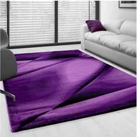 SIMPEX24 Designteppich Abstrakt Design, Läufer, Höhe: 12 mm, Kurzflor Teppich Wohnzimmer Abstrakt Design Violett Pflegeleicht