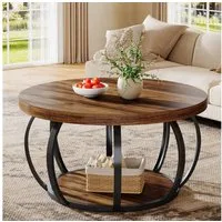 Tribesigns Couchtisch Runde Couchtisch, Industrial 2 Etagen Wohnzimmertisch mit Stauraum, Moderne hölzerne Akzent Mitte Tisch Sofa Beistelltisch für Wohnzimmer